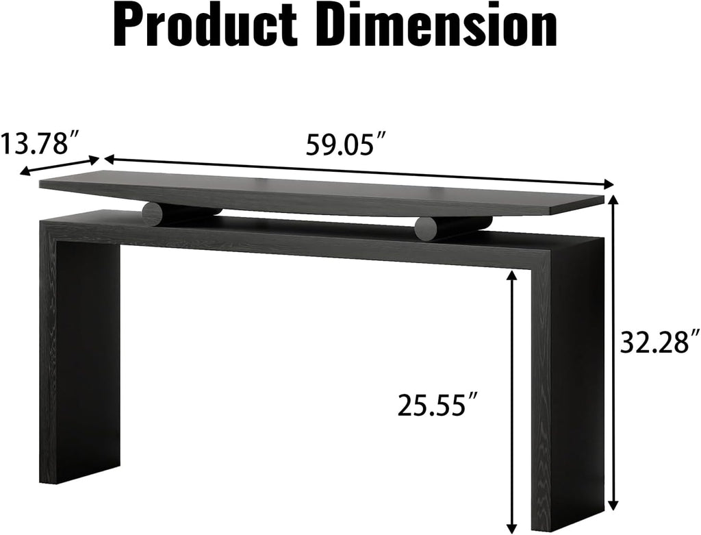 LKTART Modern Black Console Table Solid Wood Sofa Table Behind Couch Hallway Table for Entryway Large Farmhouse Foyer Tables for Living Room Entrance