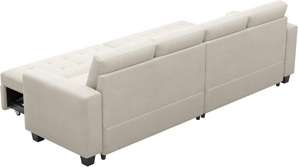 Belffin Modular Sectional Sleeper Sofa with Pull Out Bed Convertible Velvet Sleeper Sofa with Storage Sectional Couches for Living Room Beige