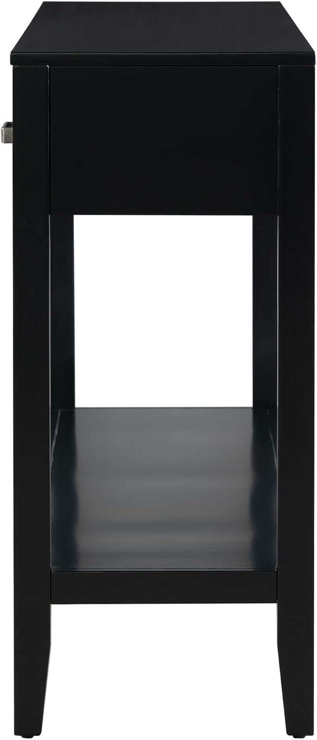 Merax Entryway Console Table with Storage, 3 Drawers Design/Wood Frame/Behind Couch & Sofa, Black