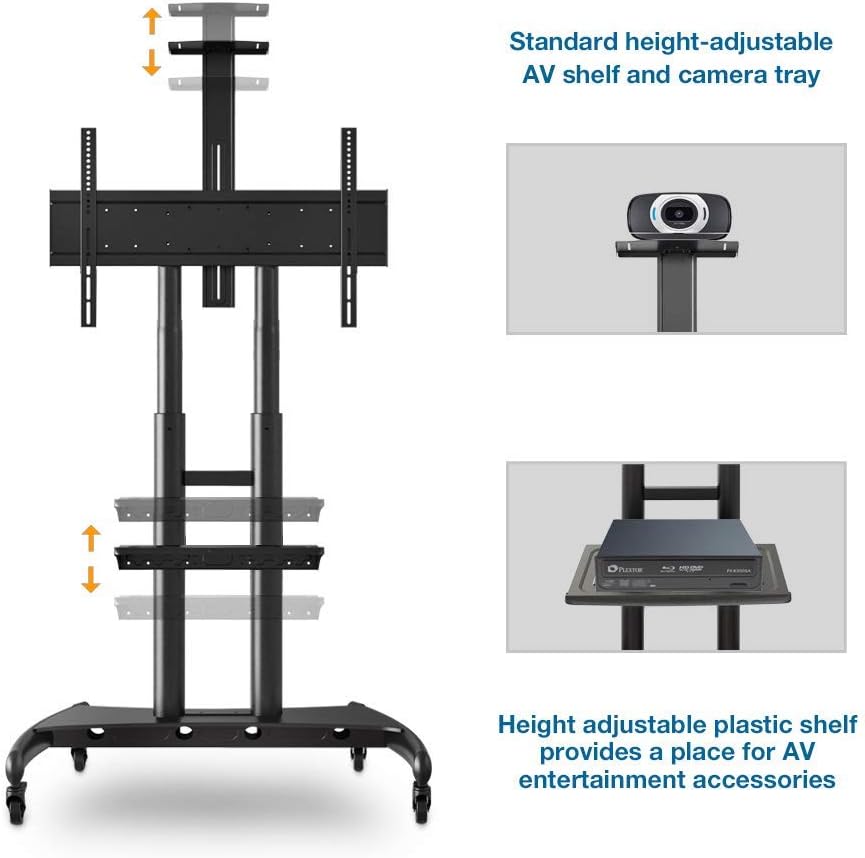 NB North Bayou Mobile TV Cart TV Stand with Wheels for 55' - 85' Inch LCD LED OLED Plasma Flat Panel Screens up to 200lbs AVA1800-70-1P (Black)