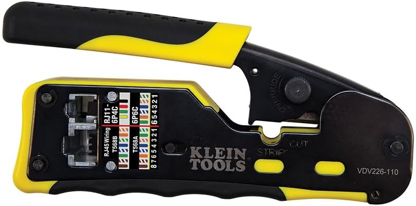 Klein Tools 80072 RJ45 Cable Tester Kit with LAN Scout Jr. 2, Coax Crimper / Stripper / Cutter Tool and 50-Pack Pass-Thru Modular Data Plugs