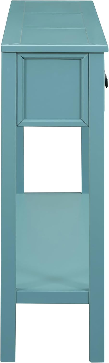 Merax Farmhouse Entryway Console Table with Storage Drawers, Long Sofa Table Behind Couch with 4 Drawers and Open Shelf, Hallway Tables for Living Room, Turquoise Green