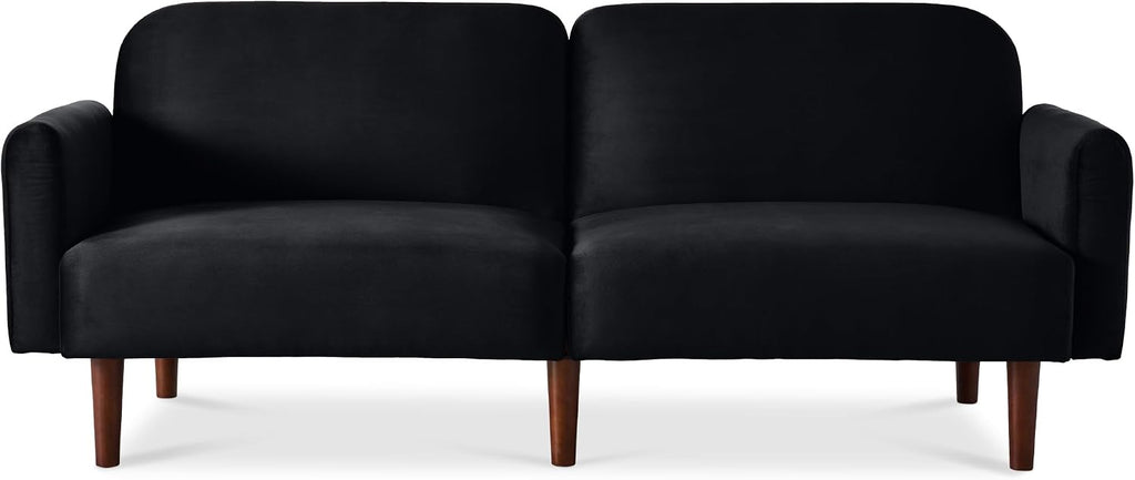 Best Choice Products 77' Mid Century Modern Velvet Loveseat Sofa, Couch, Convertible Sofa Sleeper Bed w/Real Wood, Removable Armrest - Onyx Black