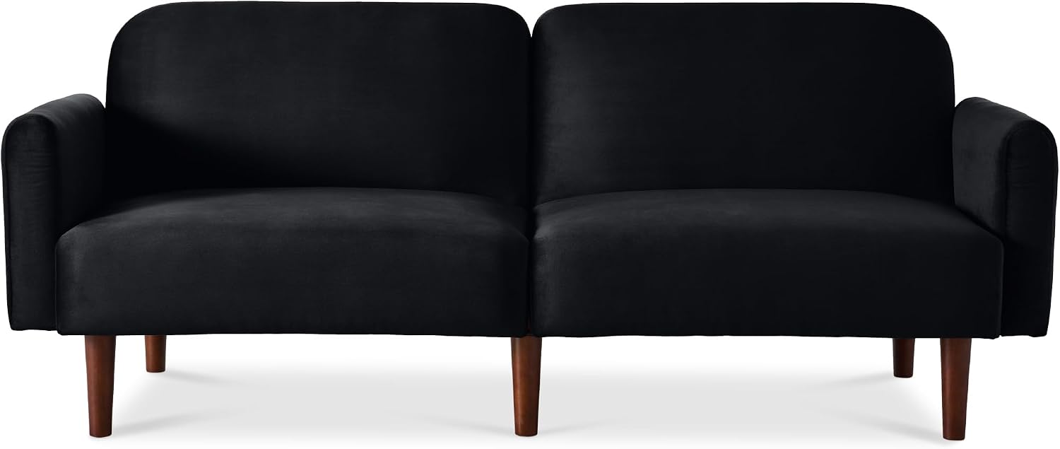 Best Choice Products 77' Mid Century Modern Velvet Loveseat Sofa, Couch, Convertible Sofa Sleeper Bed w/Real Wood, Removable Armrest - Onyx Black