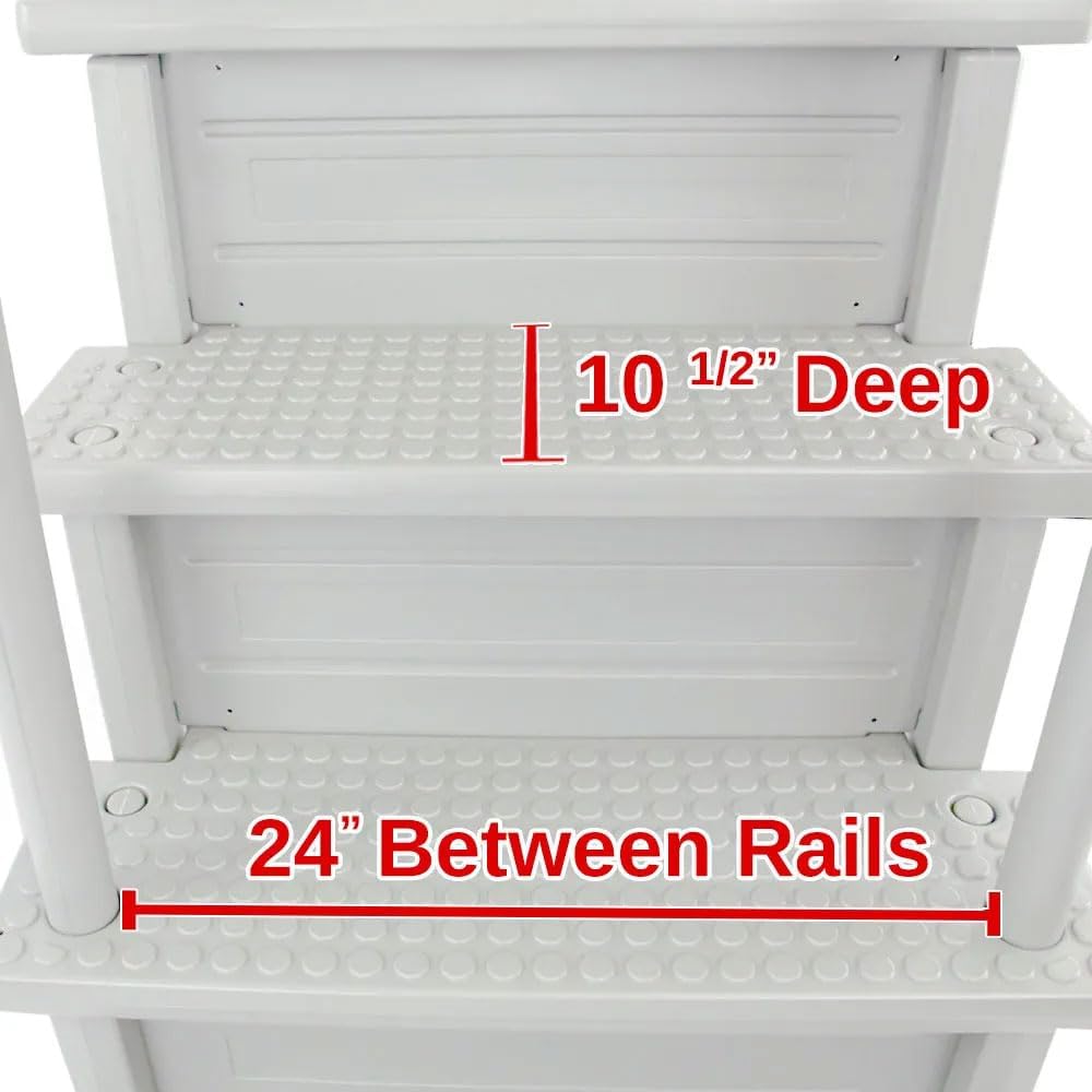 HYDROTOOLS by SWIMLINE 87940 Premium Resin in-Pool Step Entry Exit System with Handrails for Above Ground Pools | 48 to 54 Inch Height | with Extra Large Non Slip Treads and Sand Fillable Posts