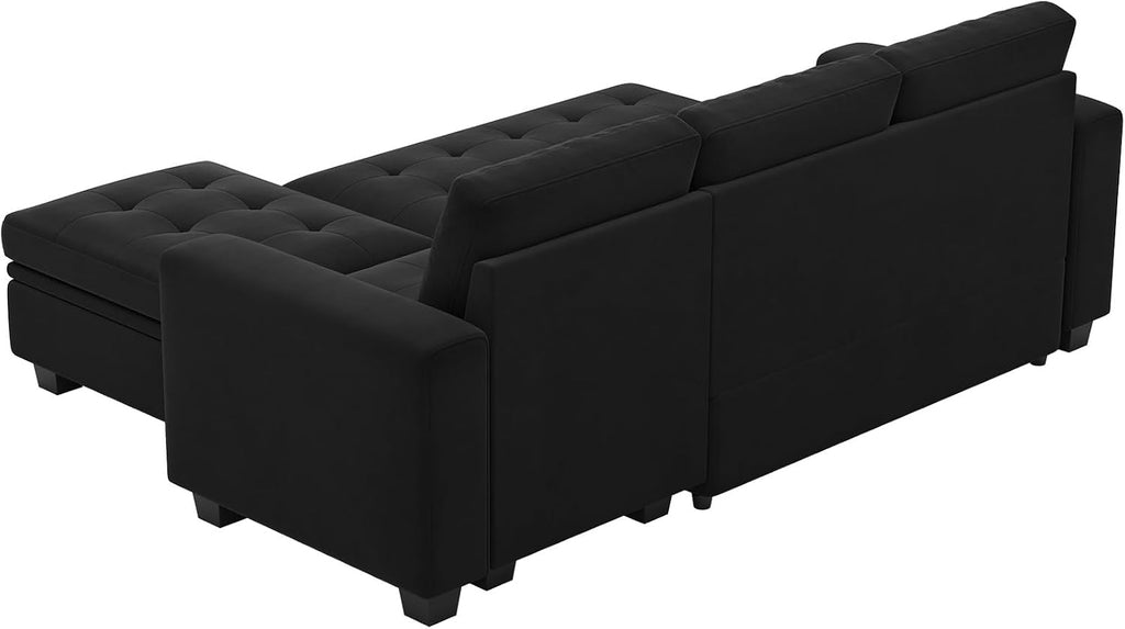 Belffin Sectional Sleeper Sofa with Pull Out Couch Bed Modular Sectional Sofa with Storage Velvet L Shaped Couch Sleeper Bed Black