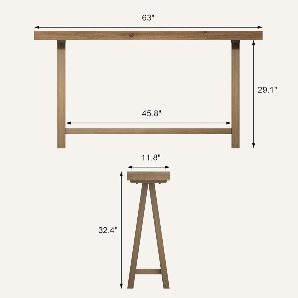 HOKYHOKY Solid Wood Console Tables - 63' Pinewood Farmhouse Rustic Hallway Table, Foyer Tables Living Room, Solid Firwood Sofa Table for Entryway, Brown