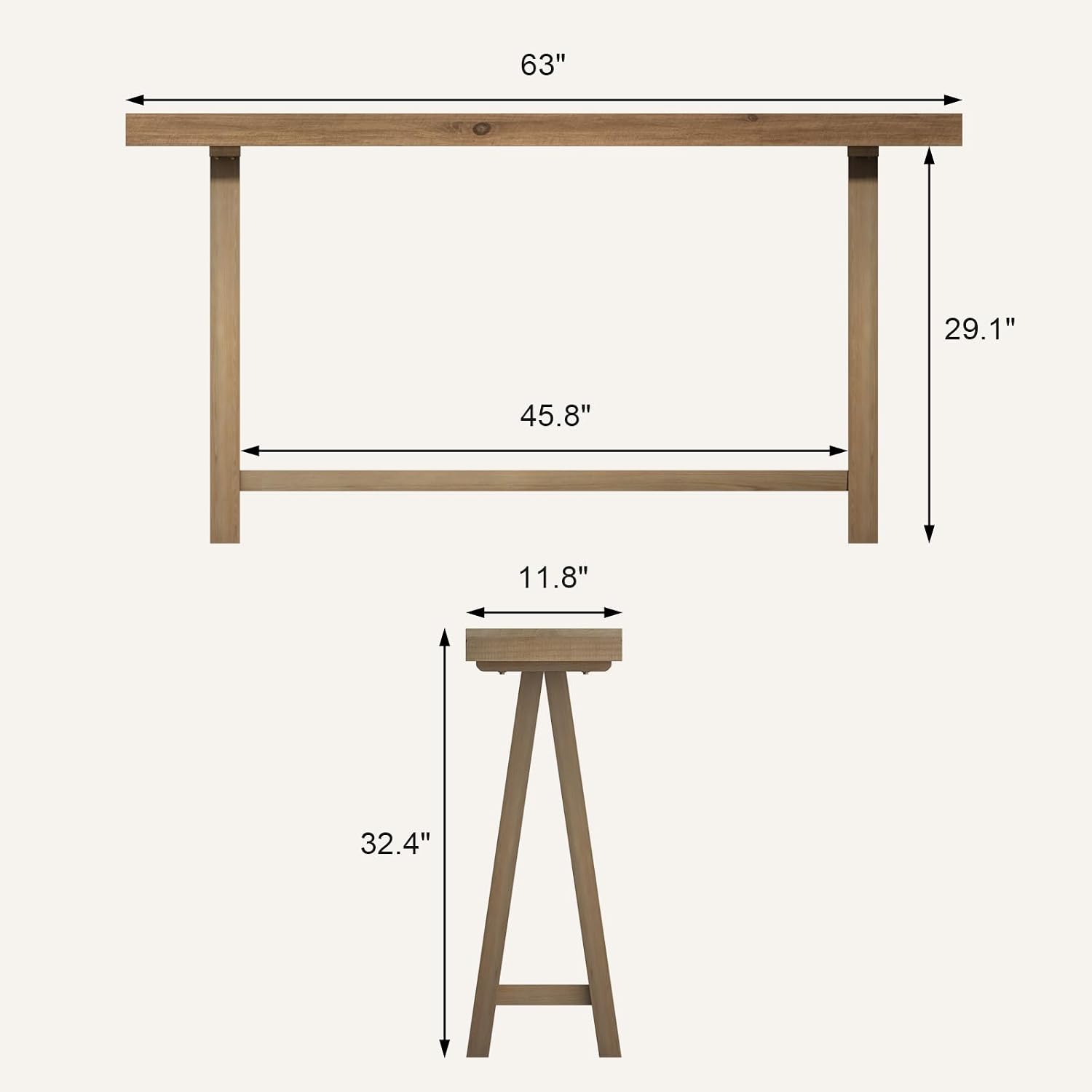 HOKYHOKY Solid Wood Console Tables - 63' Pinewood Farmhouse Rustic Hallway Table, Foyer Tables Living Room, Solid Firwood Sofa Table for Entryway, Brown