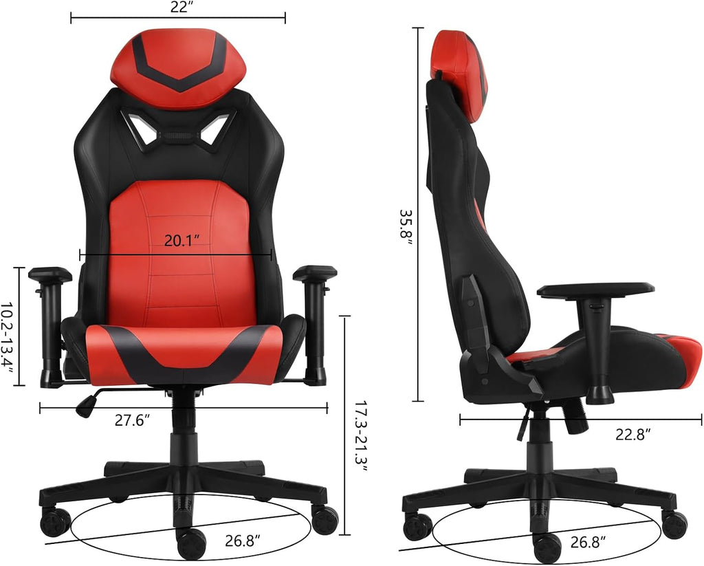 Modern-Depo Ergonomic Gaming Chairs for Adults with High-Density Memory Foam | Swivel Comfortable Office Chair, Big and Tall Video Game Chair, High Back Computer Chair for Home, Office, Red Black