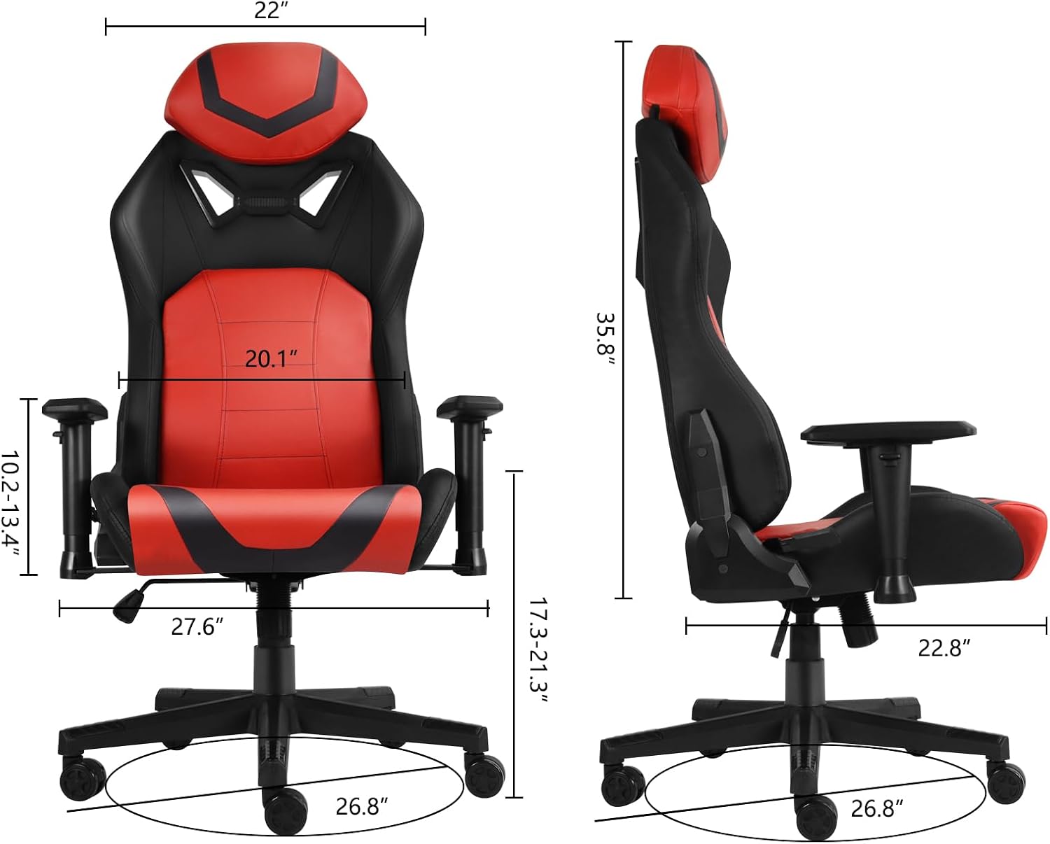 Modern-Depo Ergonomic Gaming Chairs for Adults with High-Density Memory Foam | Swivel Comfortable Office Chair, Big and Tall Video Game Chair, High Back Computer Chair for Home, Office, Red Black