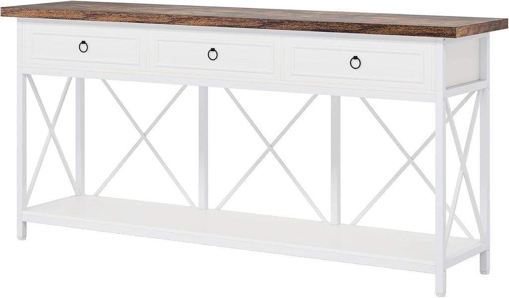Tribesigns 70.8' Console Table with 3 Drawers, Farmhouse Entryway Table with Storage Shelf, Narrow Long Sofa Foyer Table for Entryway, Hallway (White/Brown)