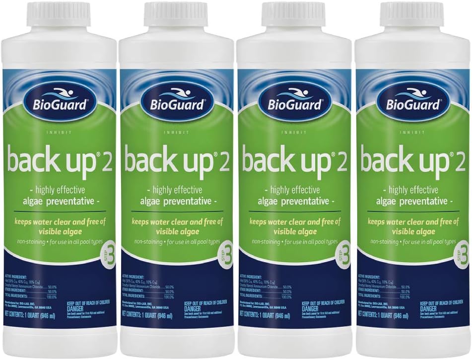 BioGuard Back Up 2-1 Quart, Pack of 4, Proven Effective Algae Preventative, Non-Staining, Keeps Water Clean and Clear