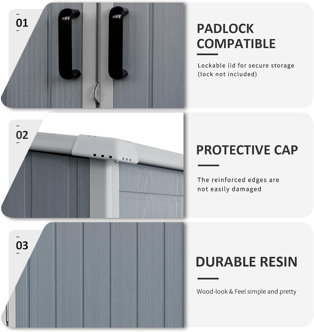 5x3 Resin Outdoor Storage Shed with Floor, Vertical Plastic Storage Cabinet with Lockable Doors, All-Weather Garden Tool Shed for Bikes and Patio Furniture (Grey)