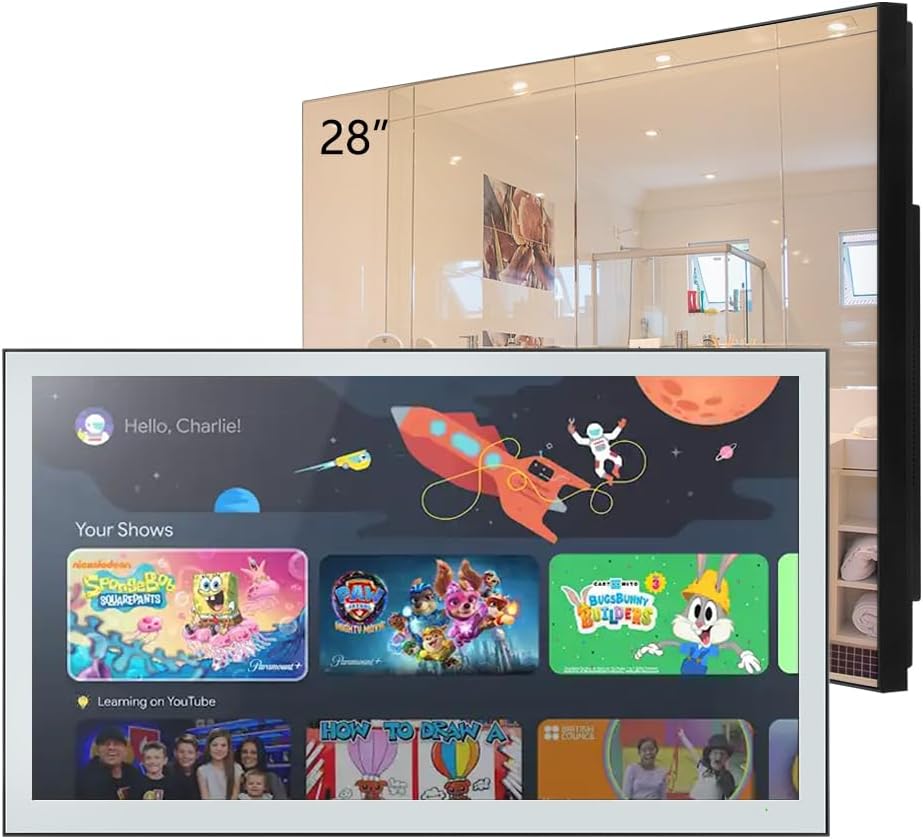 28 inches Smart Mirror for Bathroom, 4K UHD, IPX6 Waterproof, ATSC DTV Television, Voice Control with Wi-Fi & Bluetooth, 2026 Model