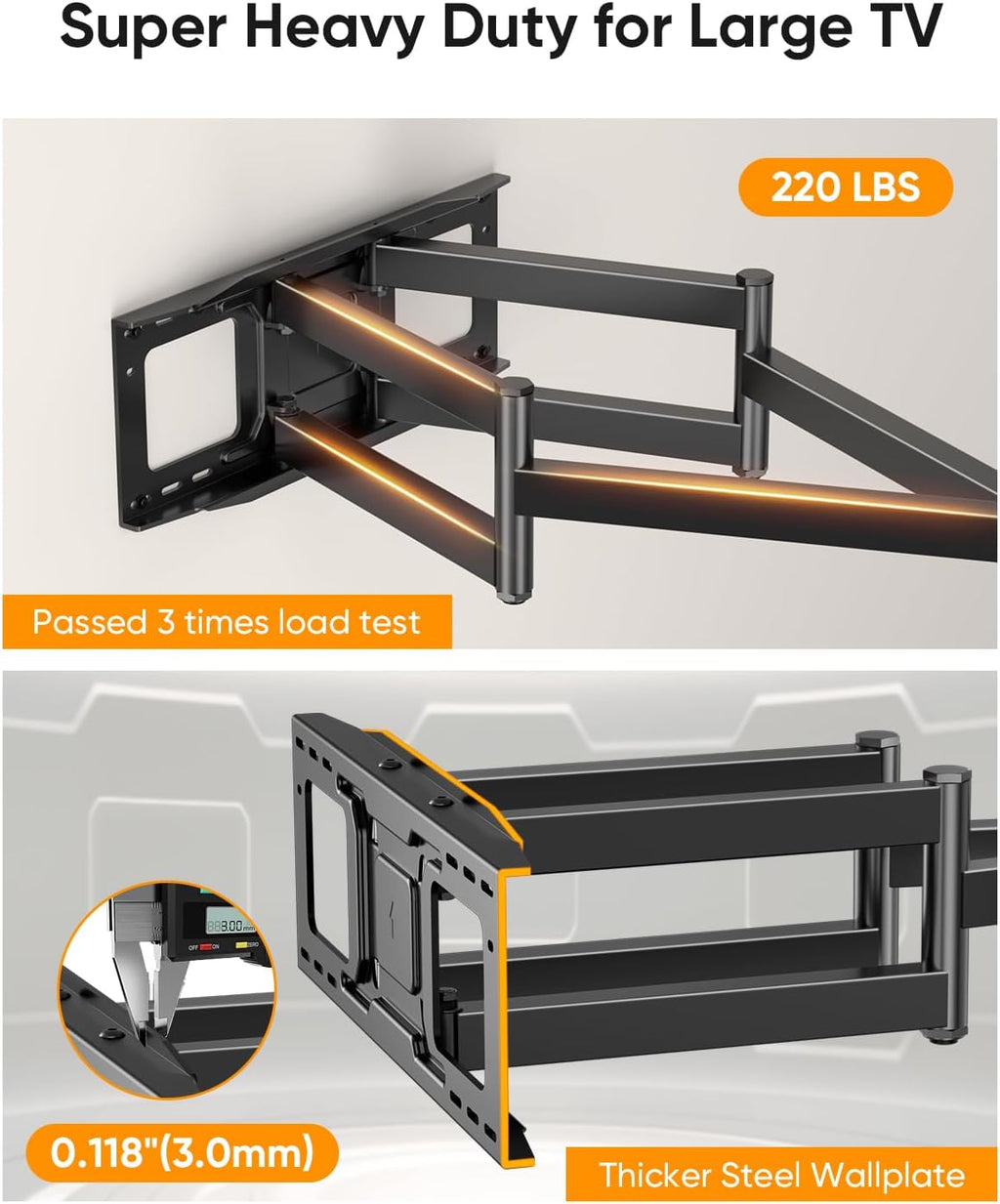 FORGING MOUNT Heavy Duty XXL Full Motion TV Wall Mount for 55-120 inch Extra Large TVs 98' 100',Holds 275 lbs, Max VESA 900x600, 42.9' Extension Long Arm TV Mount Swivel,Tilt,Preassembled,16-24' Studs