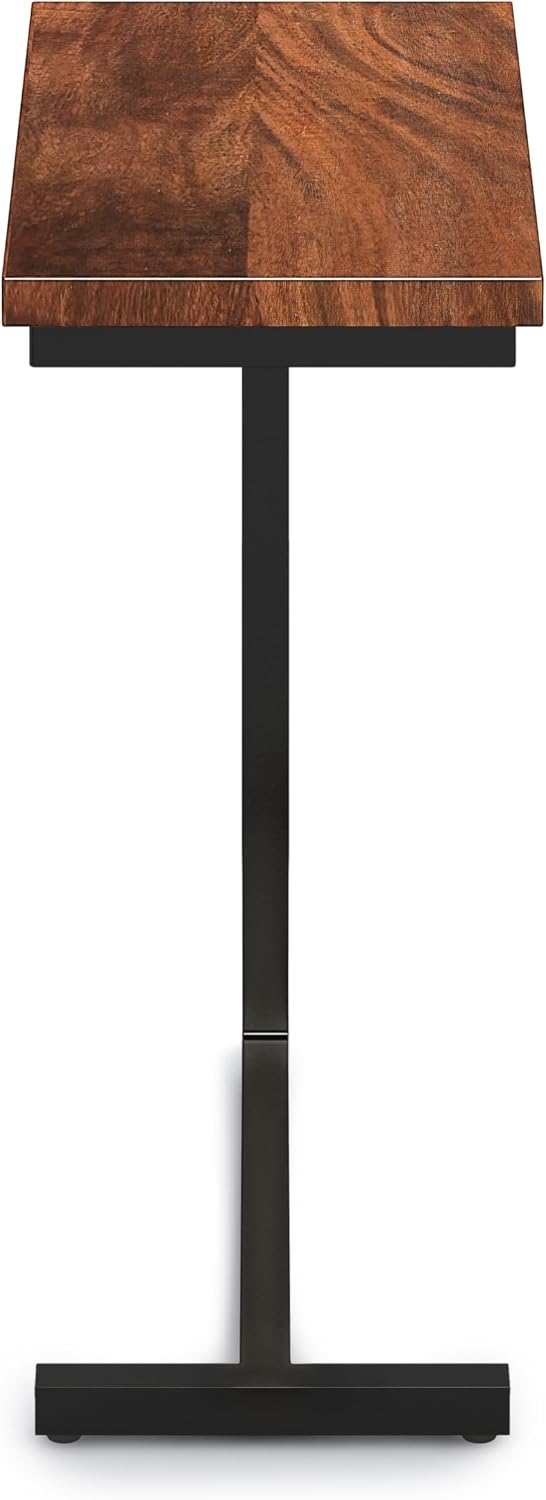 SIMPLIHOME Gowen SOLID MANGO WOOD and Metal 18 inch Wide Rectangle Industrial C Side Table in Dark Cognac Brown, Fully Assembled for the Living Room and Bedroom