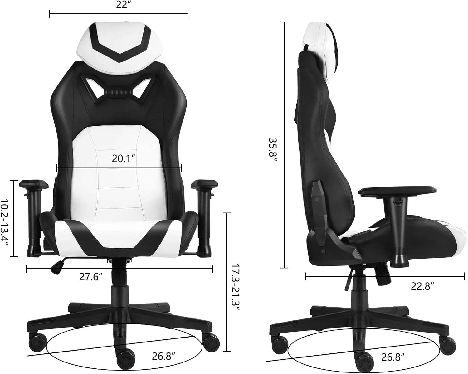 Modern-Depo Ergonomic Gaming Chairs for Adults with High-Density Memory Foam | Swivel Comfortable Office Chair, Big and Tall Video Game Chair, High Back Computer Chair for Home, Office, White Black