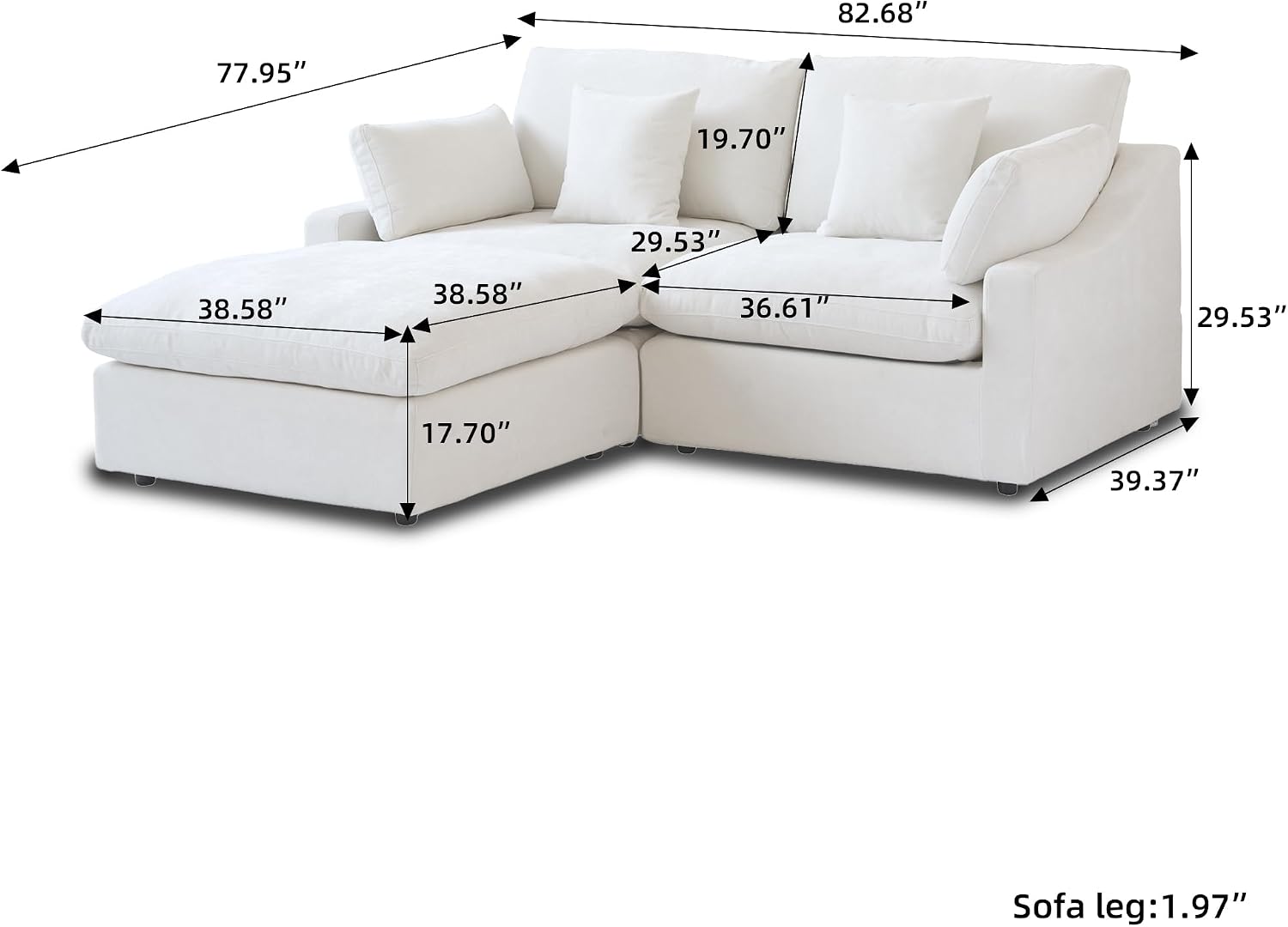 JACH Sectional Couches for Living Room, Cloud Sectional Couch with Deep Seat, Love Seat Modular Sofa with Chaise, Covers Removable & Washable, Sofas Furniture for Living Room, White