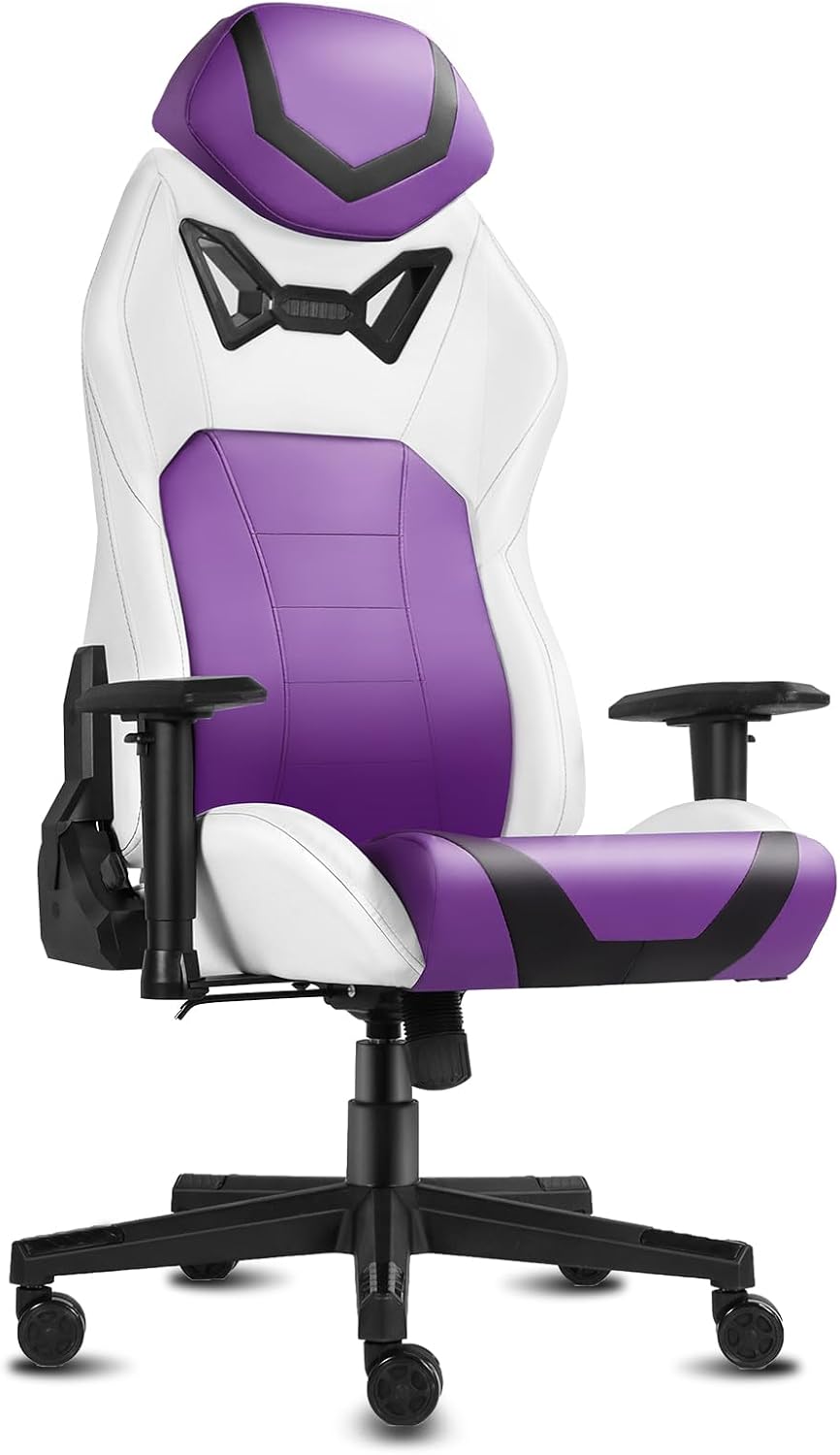 Modern-Depo Ergonomic Gaming Chairs for Adults with High-Density Memory Foam | Swivel Comfortable Office Chair, Big and Tall Video Game Chair, High Back Computer Chair for Home, Office, Purple White