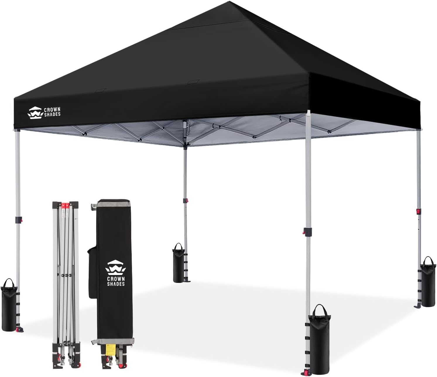 CROWN SHADES 8x8 Pop Up Canopy, Patented Center Lock One Push Instant Popup Outdoor Canopy Tent, Newly Designed Storage Bag, 8 Stakes, 4 Ropes, Silver-Coated Black