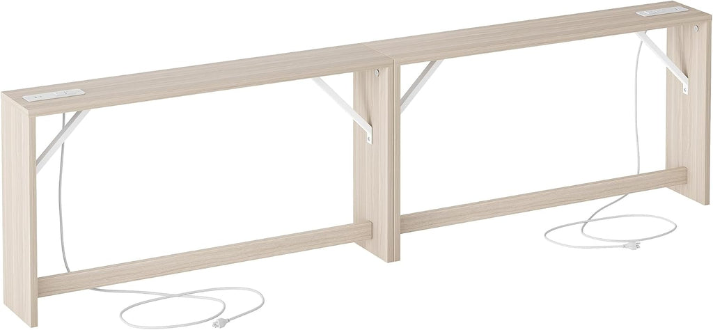 TIQLAB 9.1 Inch Narrow Console Table with Power Outlet,Sofa Table Set of 2，Total Length 94'' Sofa Table Behind Couch，for Entryway&Living Room, Light Walnut