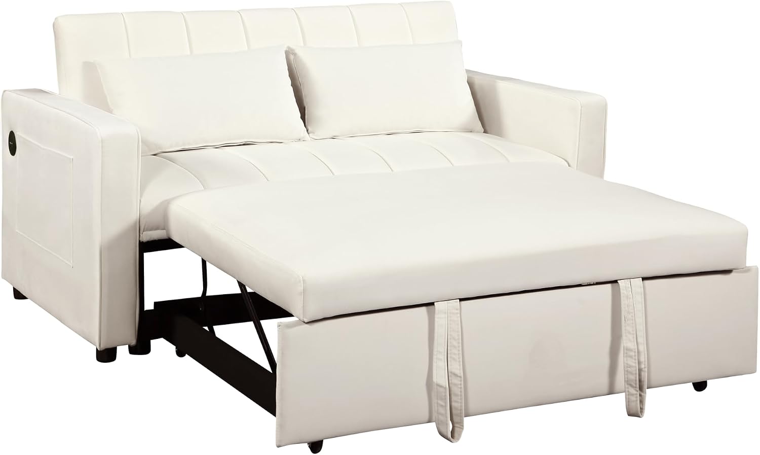 63.8' Queen Sleeper Sofa Bed,3-in-1 Convertible Sofa Bed with Phone Holder,USB Port,Velvet Pull Out Bed with Side Storage,Recliner Loveseat Sofa for Living Room,Small Space (Off-White)