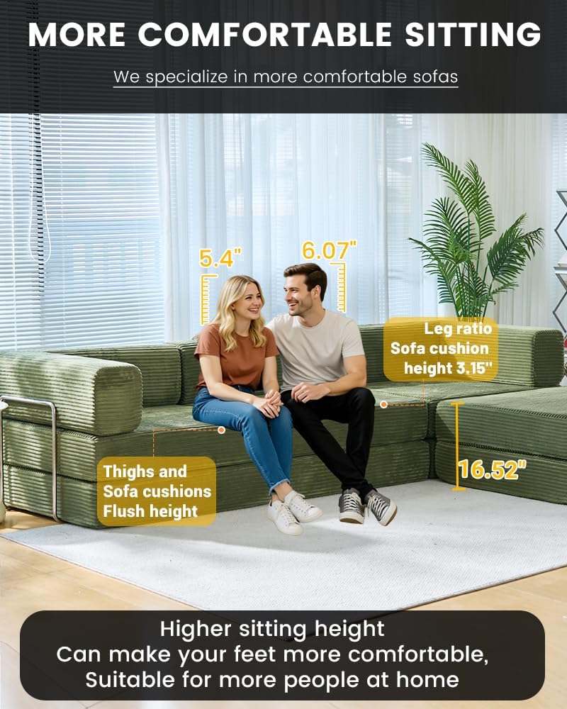 GEARIVY Folding Sofa Bed Convertable Corduroy Couch King Size Floor Sleeper 4-in-1 DIY Combination Modular Sofa Fold Out Futon Lounge Comfy Foldable Lazy cama for Living Room