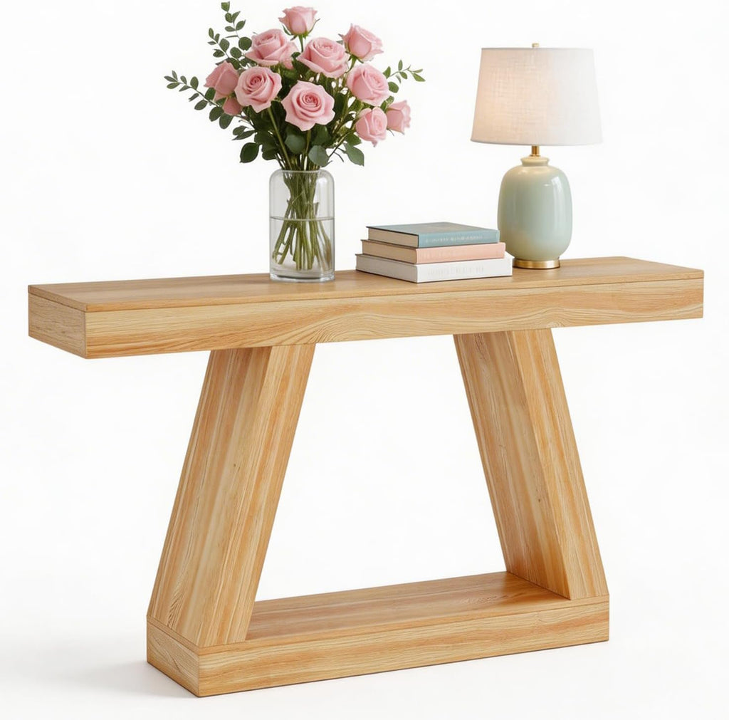 55 Inches Console Table, Sofa Table Behind Couch, 2-Tier Wooden Entry Tables for Entryway Foyer Hallway, Industrial Console Tables with Open Storage Shelf for Living Room