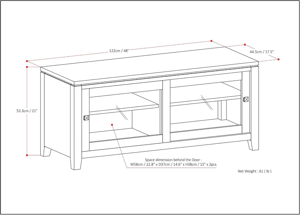 SIMPLIHOME Cosmopolitan TV Stand - 48 inch Wide Solid Wood Media Console in Black, Contemporary Entertainment Center for Living Room for TVs up to 55 Inches with Sliding Doors and Adjustable Shelves