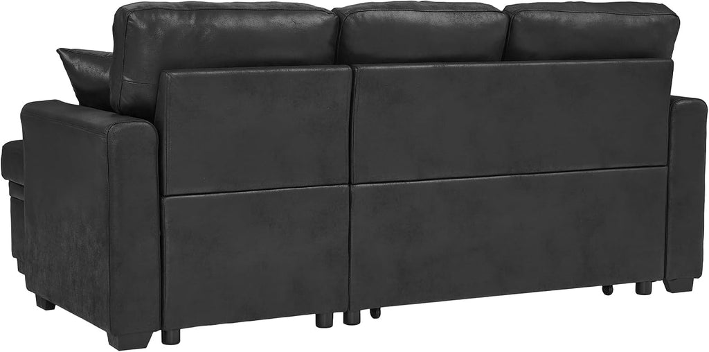 71' L-Shaped Couch with Pull Out Bed, Modern Sofa Bed Couch with Storage, Foil Fabric Convertible Sleeper Sofa, Multi-Functional Sectional Couches for Living Room, Apartment, Black