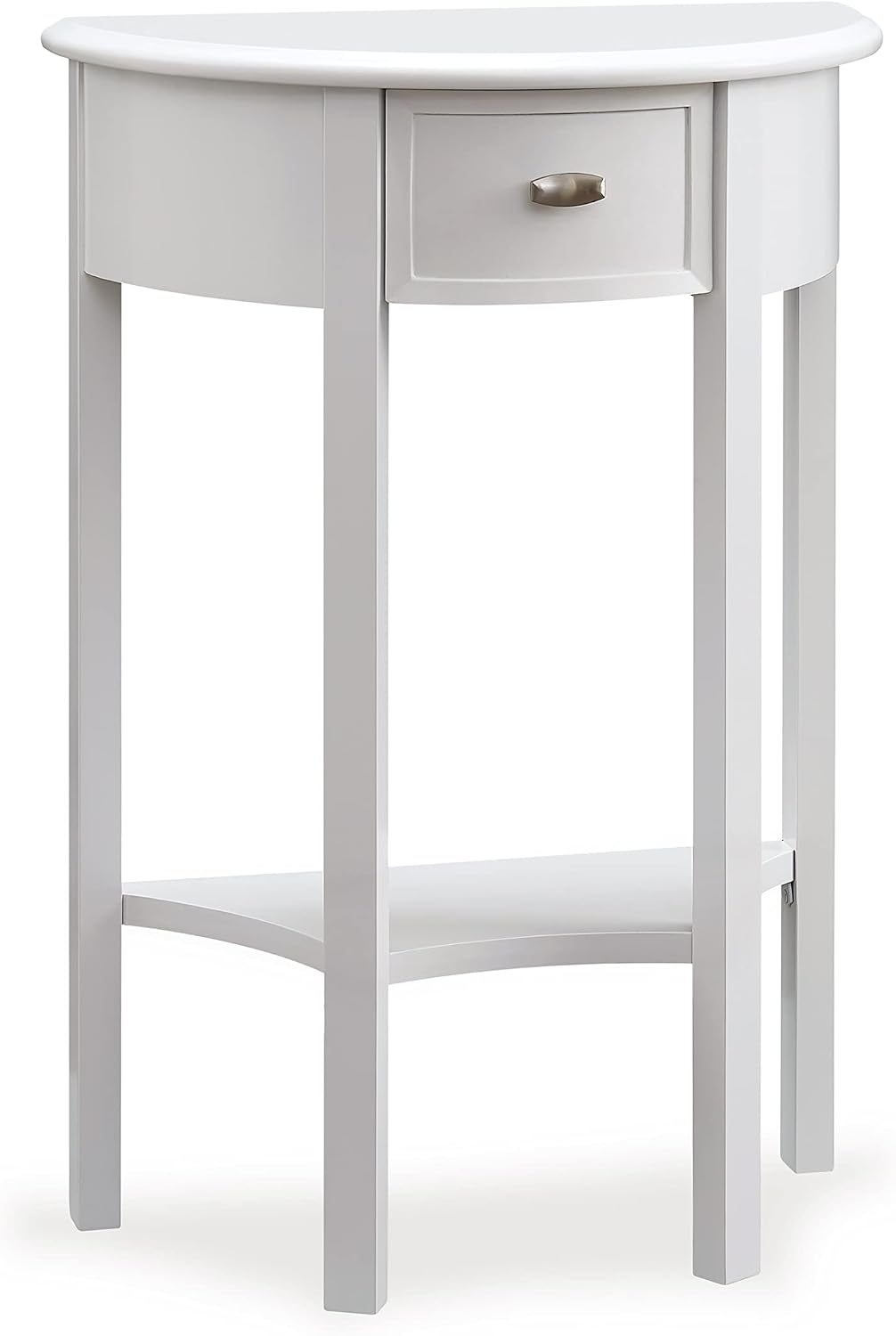 Leick Home 9030-WT Assembled One Drawer Demilune Hall Console with Shelf, Cottage White