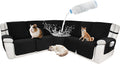 Waterproof Sectional Reclining Couch Covers L Shaped Recliner Sectional Sofa Cover 7 Piece Non Slip Washable Corner Recliner Slipcover Set for Pet Dog (5 Seater Cover, Charcoal Black)