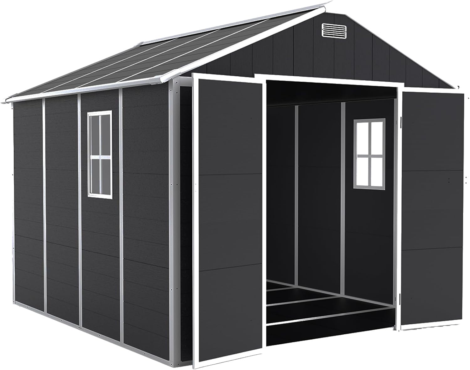 Campcraft 6x6ft Outdoor Storage Shed, Heavy-Duty Resin Plastic Garden Shed with HD Window, Waterproof UV-Resistant Tool Shed for Backyard, Patio & Lawn Equipment 12mm Thick PP Walls (8 x 8 ft)