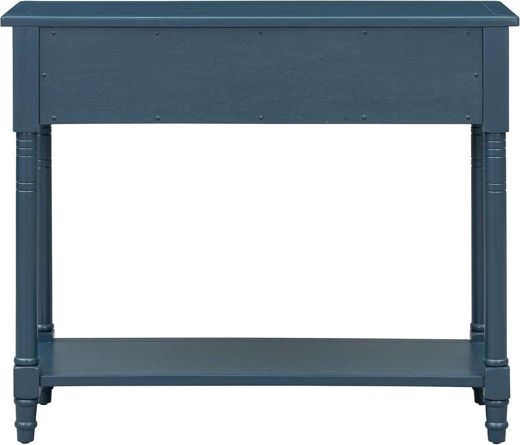 Knocbel Antique Entry Console Table with 2 Drawers & Bottom Open Shelf, Wood Sofa Tables for Entryway Hallway Living Room, 35.34' W x 13.8' D x 30.25' H, Dark Navy