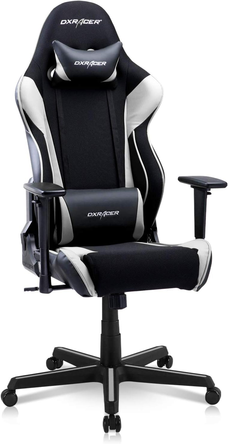 DXRacer M Gaming Chair, Suede Fabirc High Back Computer Chair for Adults, Big and Tall Racing Style Ergonomics PC Office Recliner Game Chair, Extra Large, Black and White