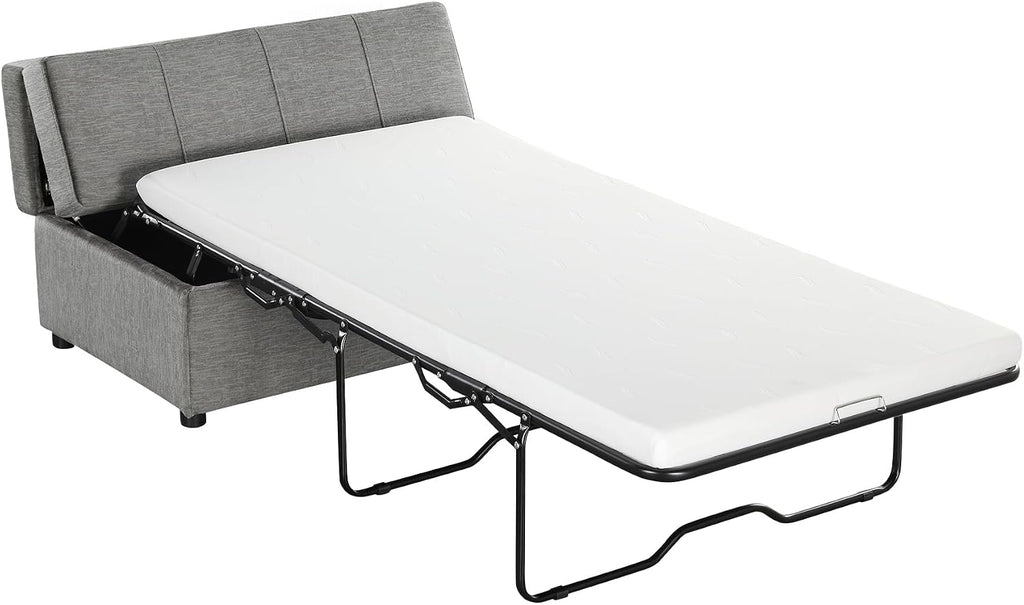 LUMISOL Folding Ottoman Sleeper Chair Bed with Mattress, Convertible Fold Out Sleeper Sofa Bed, Twin Size Chenille Couch and Ottoman Sofa for Living Room Bedroom Guest Room, Grey