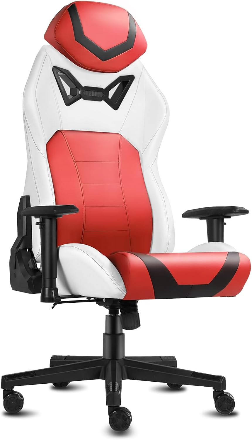 Modern-Depo Ergonomic Gaming Chairs for Adults with High-Density Memory Foam | Swivel Comfortable Office Chair, Big and Tall Video Game Chair, High Back Computer Chair for Home, Office, Red White