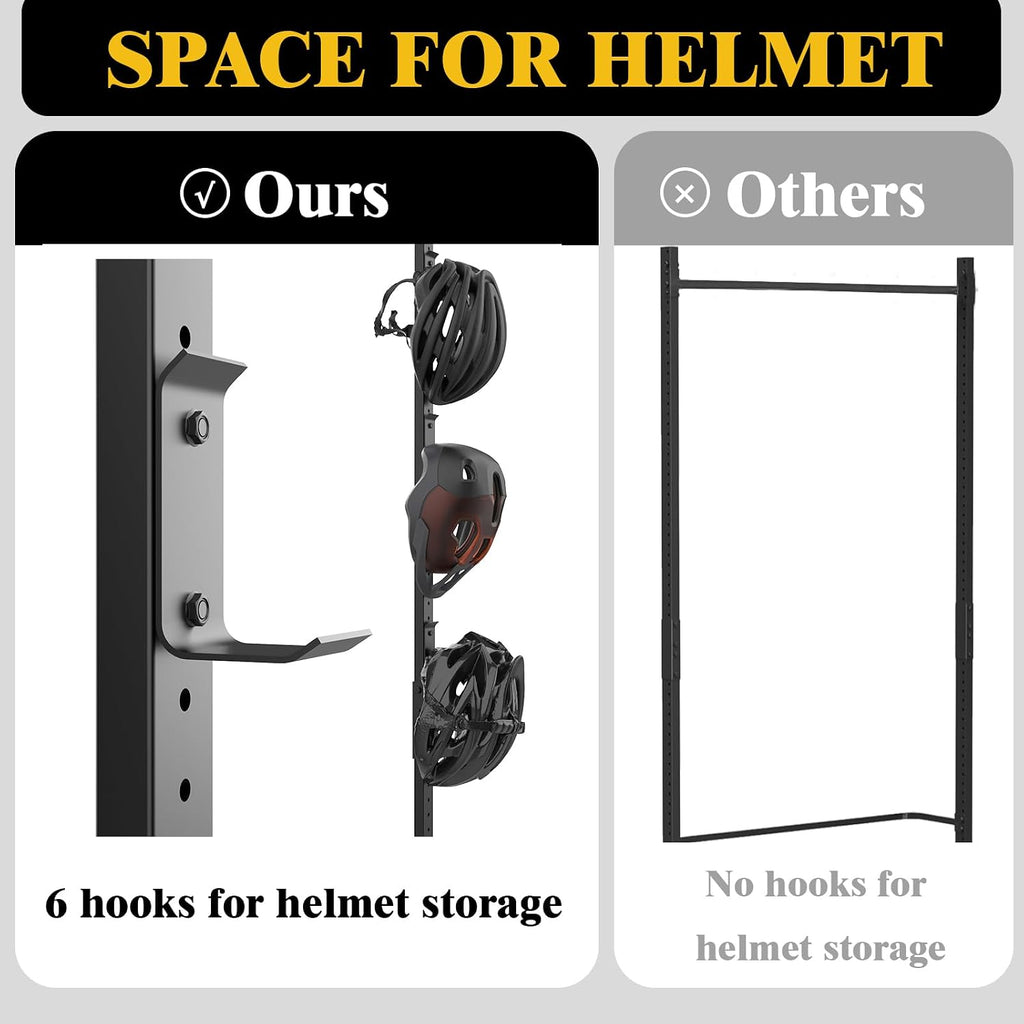 Freestanding Bike Storage Rack for 5 Bikes, 52' Wide Steel Vertical Bike Rack with 5 Bike Hooks & 6 Hooks for Helmet Storage, Bike Racks for Home and Garage, Indoor Floor Bike Stand