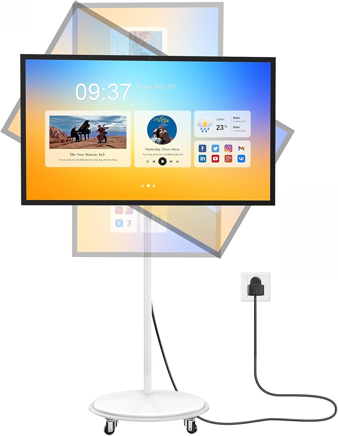 MWE 43 Inch Portable TV on Wheels, Large Screen Rolling TV, Smart Display with Adjustable Stand, Android OS, USB/HDMI/Type-C Port, All-in-One Entertainment Center