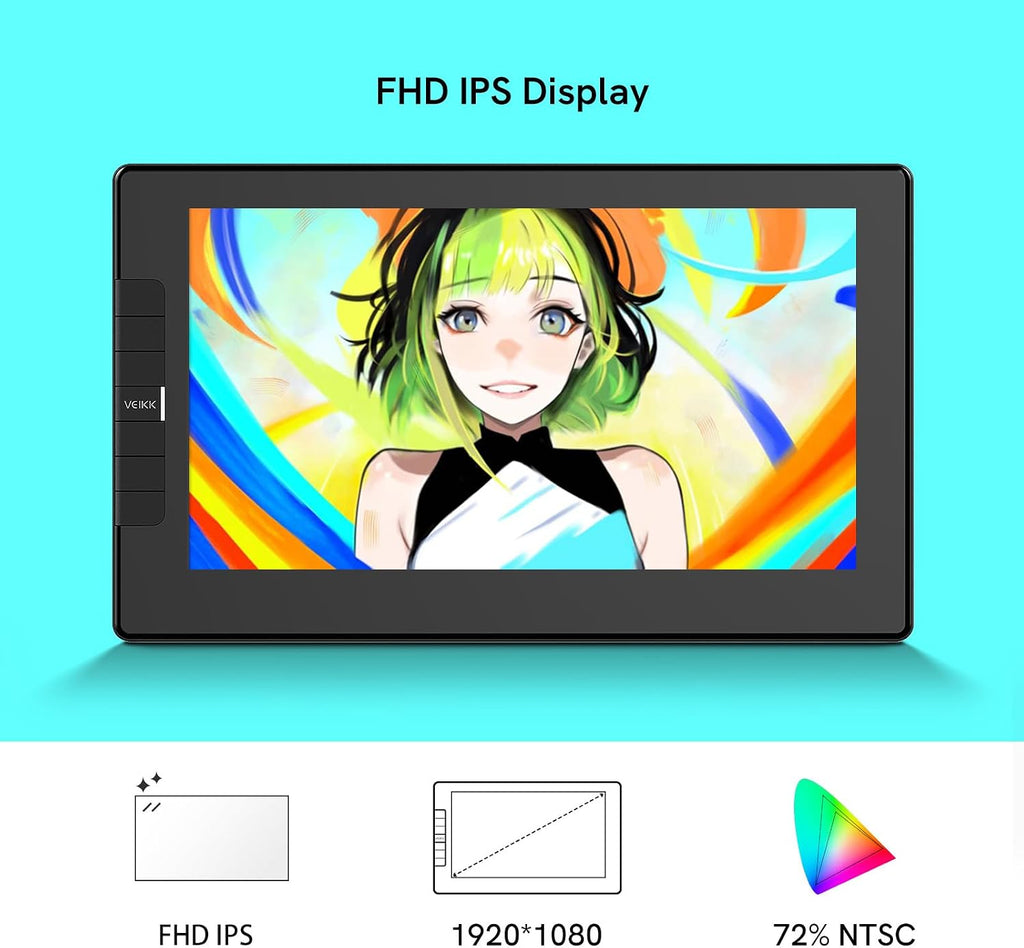 VEIKK VK1200 11.6 inch Drawing Tablet with Screen, 8192 Levels Pressure Battery-Free Pen, Tilt Function, 6 Shortcut Keys, for Artists, Students, and Beginners