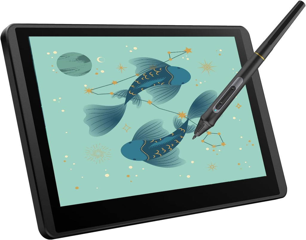 Mingzhe Drawing Tablet, 12HD-A H-IPS LCD Graphics Drawing Tablet Monitor 11.6 Inch Size 1366x768 Display 8192 Pressure Level with Interactive Stylus Pen and Tilt Function, USB-Powered Low Consumption