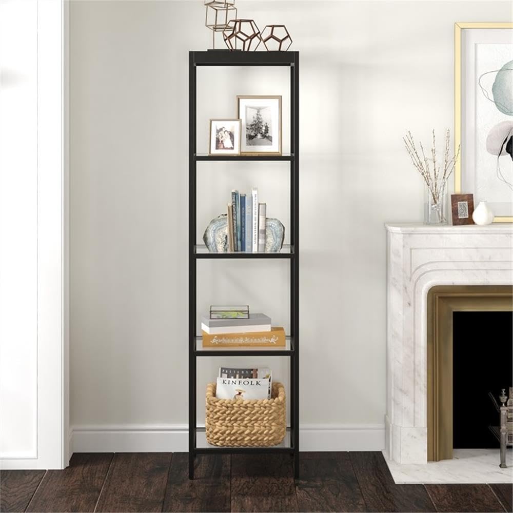 Henn&Hart 70'' Modern 4-Tier Bookcase with Open Glass Shelves for Living Room, Bedroom, or Office, Black
