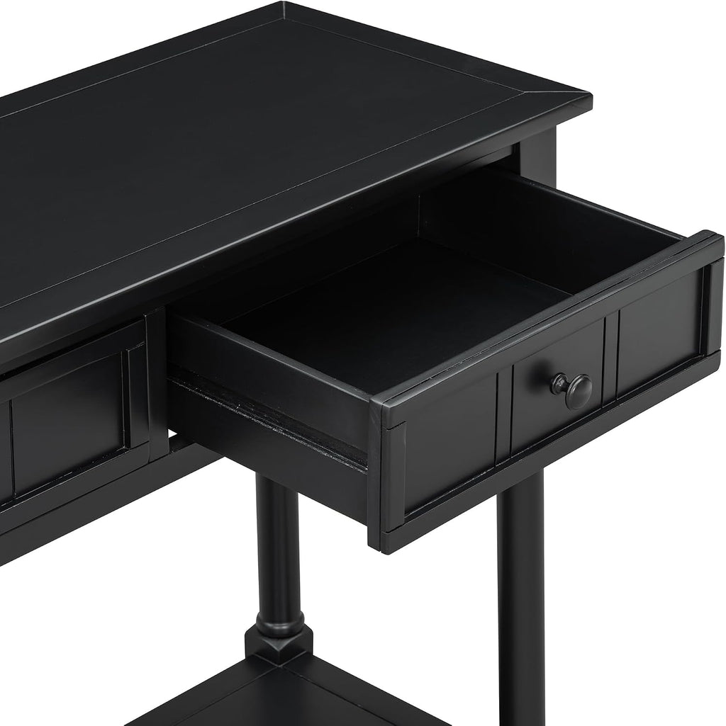 Knocbel Antique Entry Console Table with 2 Drawers & Bottom Open Shelf, Wood Sofa Tables for Entryway Hallway Living Room, 35.34' W x 13.8' D x 30.25' H, Black