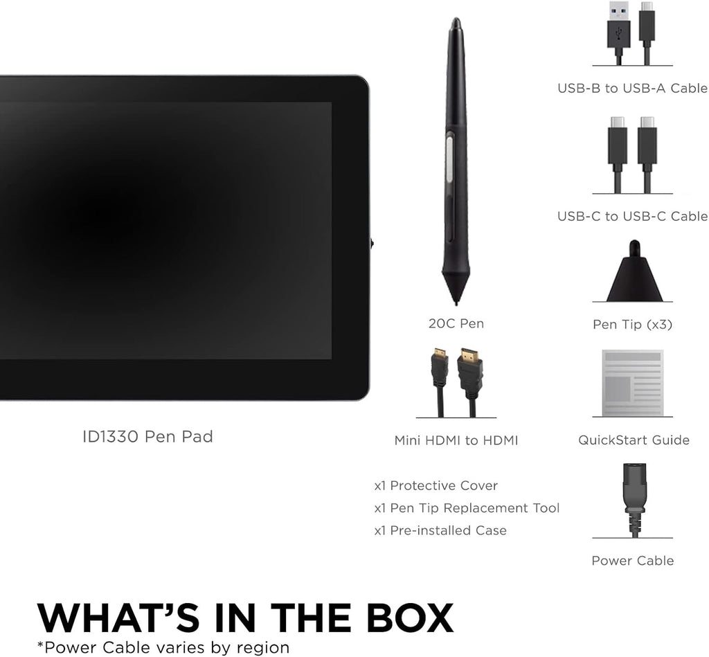 ViewSonic ID1330 13.3 Inch Portable Full HD 1080p Drawing Pen Display Tablet with Battery Free Stylus Pen for Digital Writing, Graphic Design Supports Windows, Mac, Android