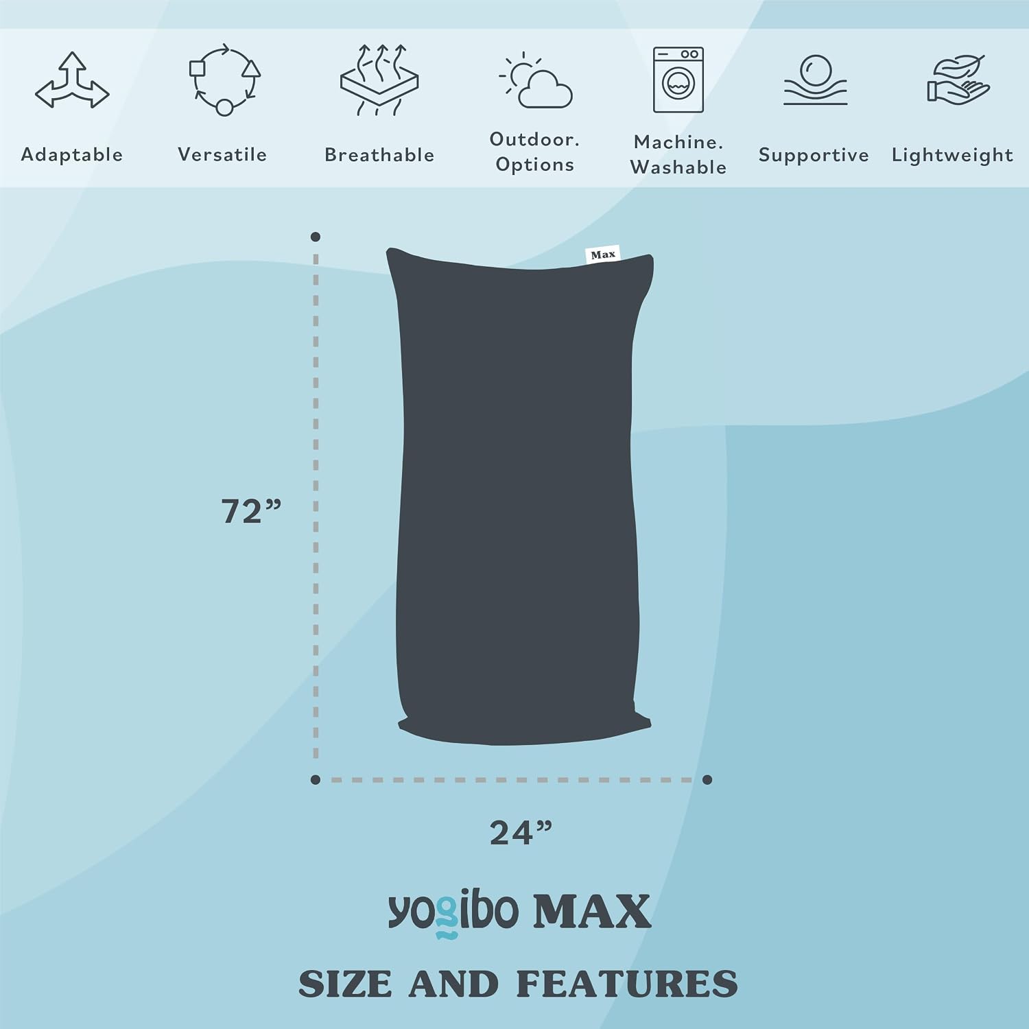 Yogibo Max 6 Foot Giant Bean Bag Chair Bed Lounger for Adults, Kids and Teens with Filling, Extra Large, Oversized, Big, Huge, Plush, Sensory Beanbag Couch Sofa Sack, Washable Cover, Rain