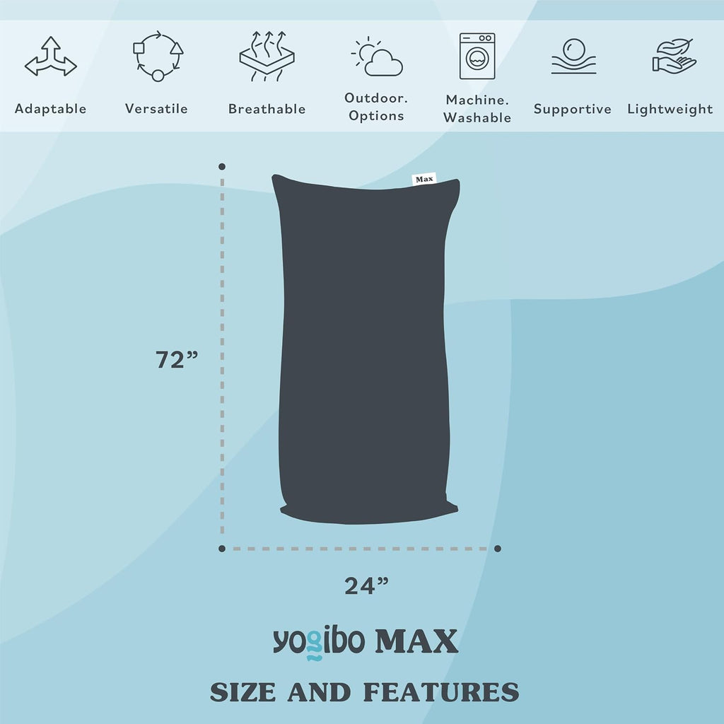 Yogibo Max 6 Foot Giant Bean Bag Chair Bed Lounger for Adults, Kids and Teens with Filling, Extra Large, Oversized, Big, Huge, Plush, Sensory Beanbag Couch Sofa Sack, Washable Cover, Rainbow Bright