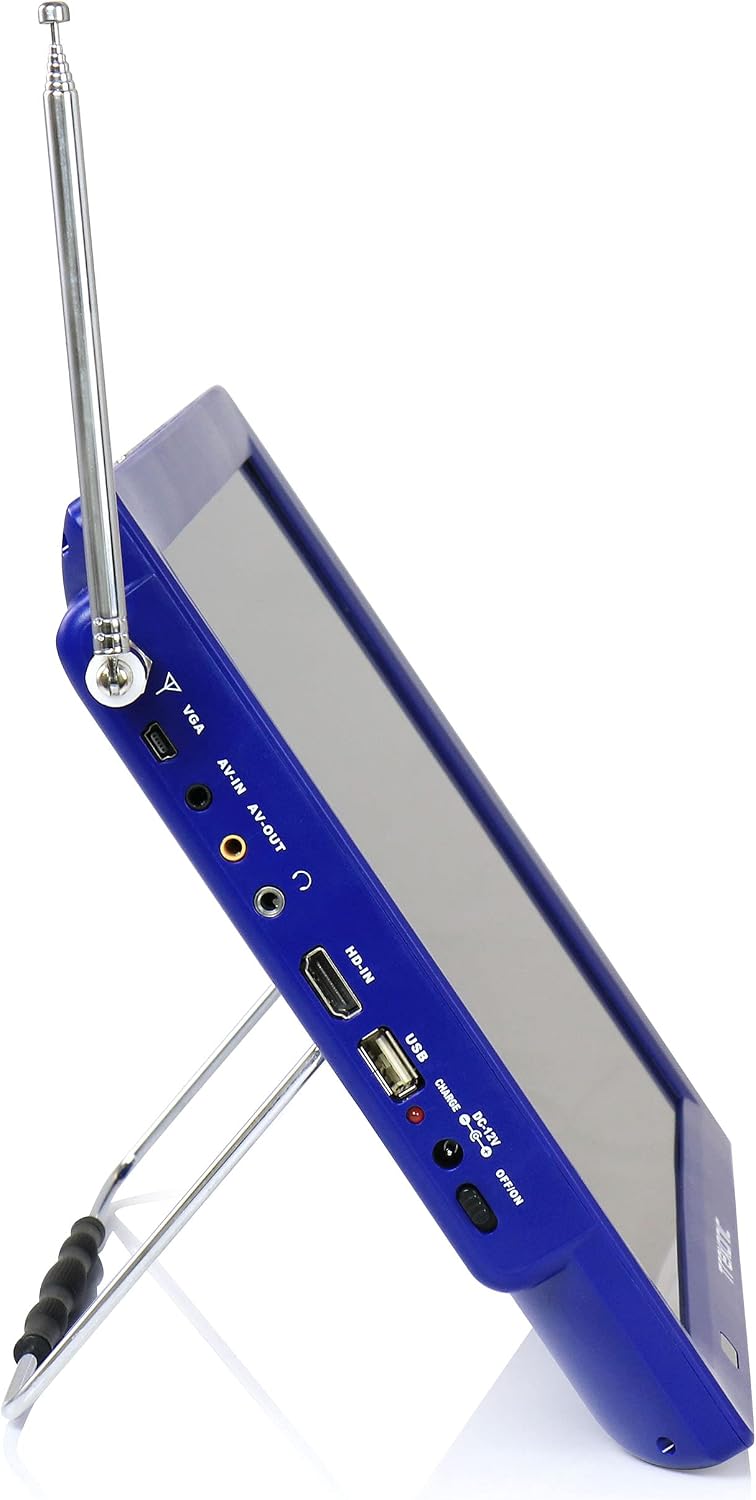 Trexonic Portable Rechargeable 14 Inch LED TV with HDMI, SD/MMC, USB, VGA, AV in/Out and Built-in Digital Tuner, Blue