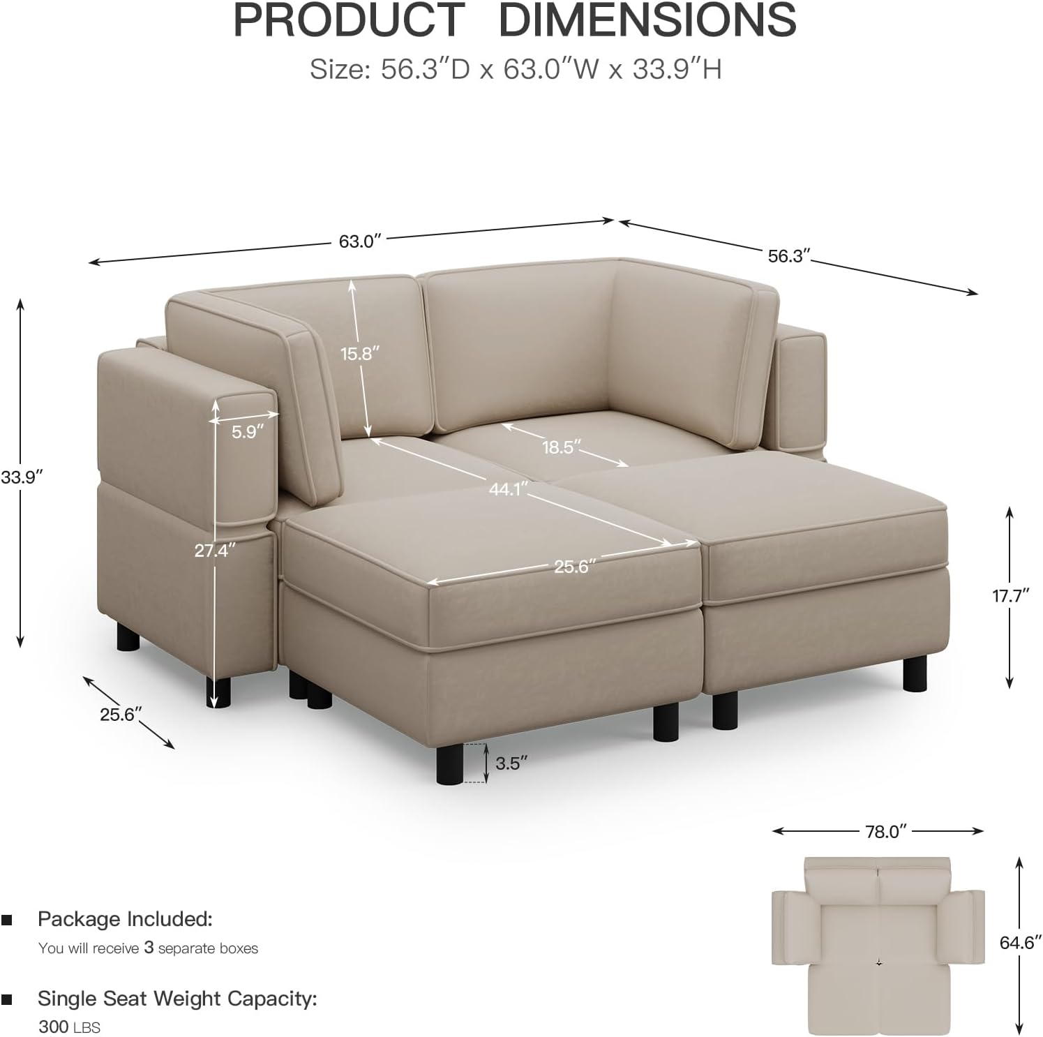 Belffin 63' Modular Sectional Sofa,Couch with Deep Seat,Convertible 4 Seat Sleeper Sofa with Movable Storage Ottoman Chaise,Upholstered Comfy Sectional Couches for Living Room,Grey Velvet