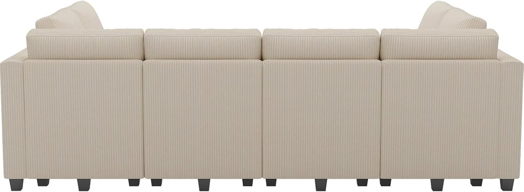 Belffin Oversized 12 Seat Modular Sectional Sleeper Sofa Convertible Sleeper Sofa with Storage Seat Large Corduroy Modular Sectional Couch for Living Room Beige