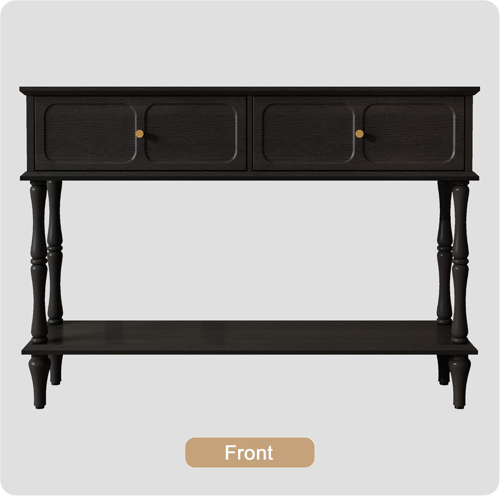 ARTPOWER Console Table with Drawers for Entryway, Mid-Century Entryway Table with Storage, Black Narrow Entryway Table with Open Shelf Behind Sofa for Living Room, Foyer, Hallway